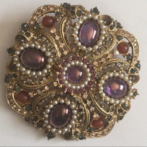 Lee Angel Rhinestones and Pearl Brooch